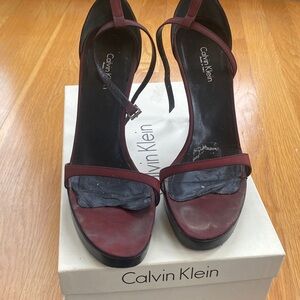 Calvin Klein Wine Red Open-Toe Ankle-Strap Heels